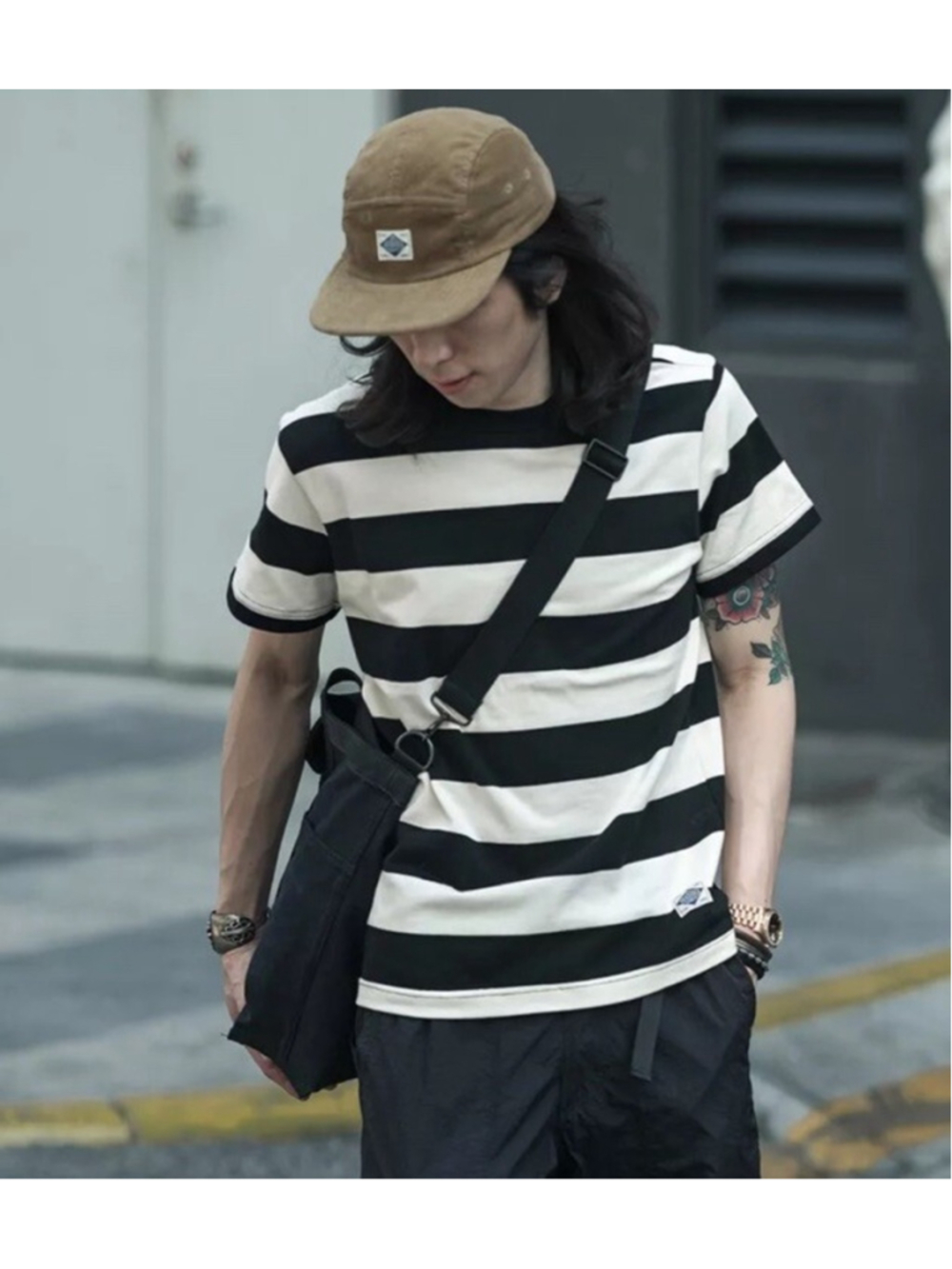 NON STOCK 2 Inch Border Tee Shirts Heavyweight Men's Prison Stripes T-Shirt L